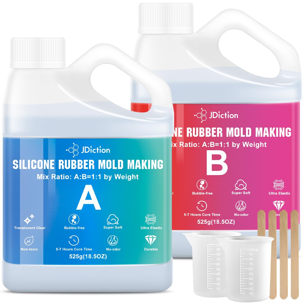 JDiction Silicone Mold Making Kit, Super Elastic Liquid Silicone for Mold Making with Pigment Paste, Fast Cure Flex Silicone Rubber for Casting Resin Molds and Detail Molds